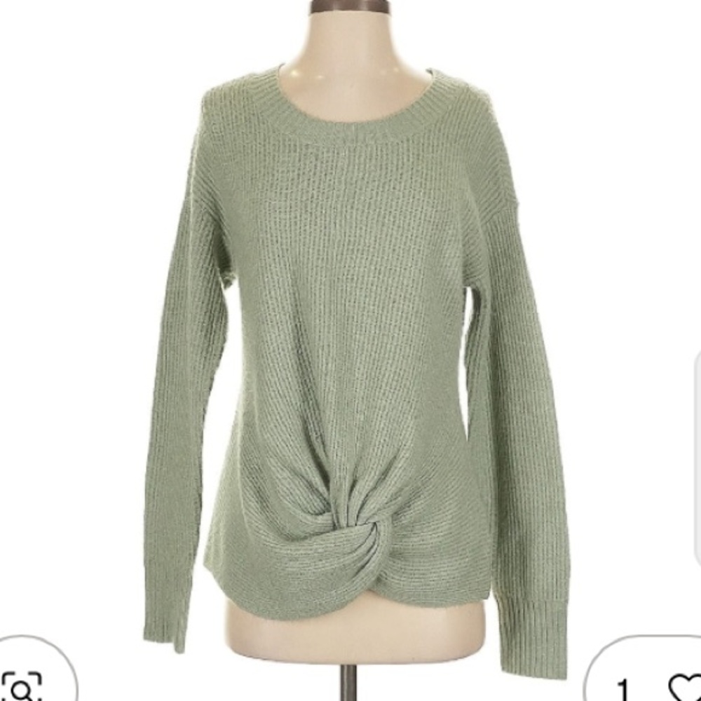 OFFLINE Women's Soft Green Sweater with Front Knot Detail.